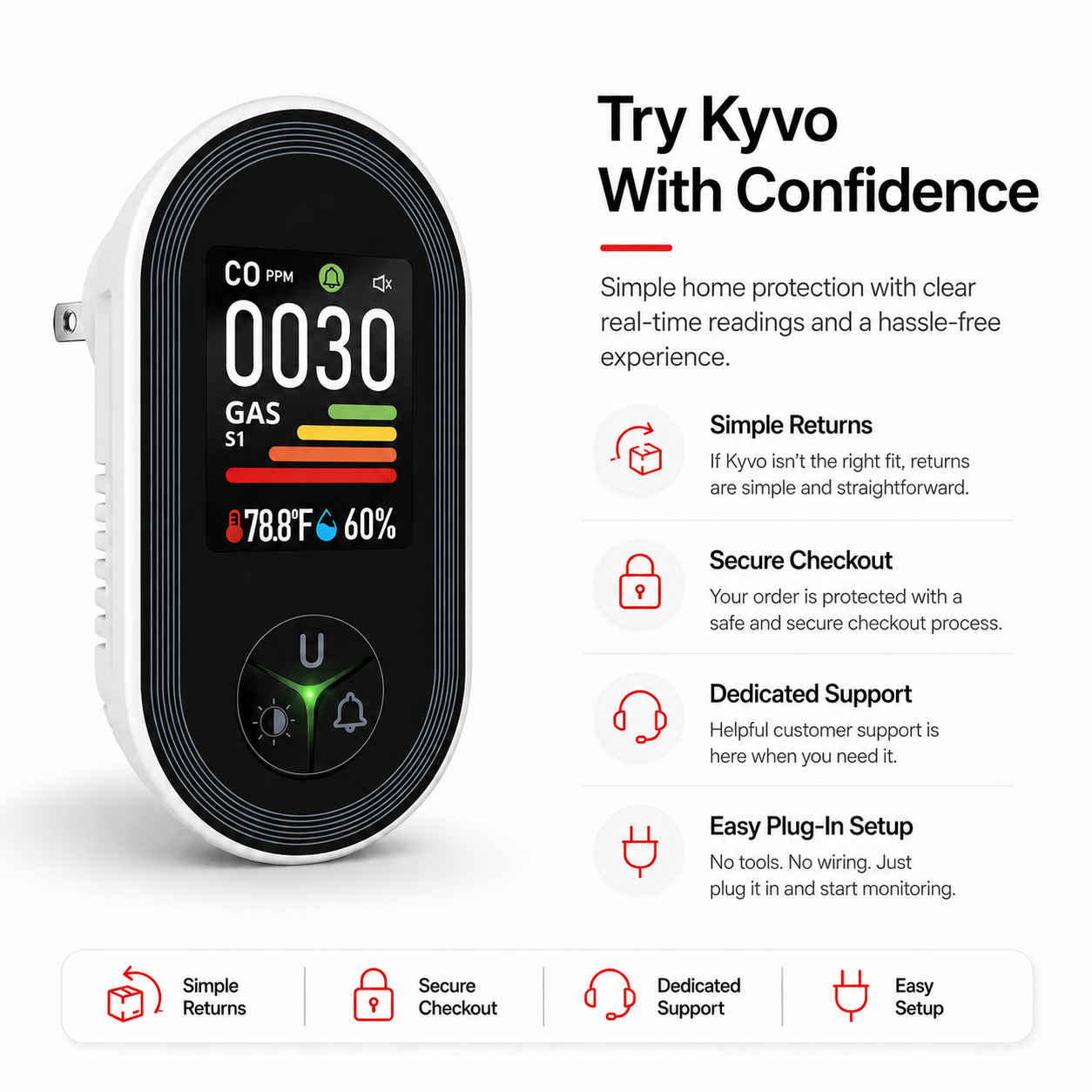 Kyvo HomeSafe Plug-In Gas & Carbon Monoxide Monitor